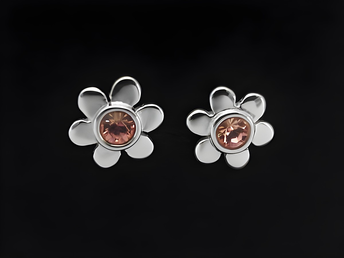 Blume Ohrstecker smart aus Sterling Silber mit rosa Kristallglas für Kinder, Hersteller Juwelier Harnisch, elegant und kindgerecht gestaltet.