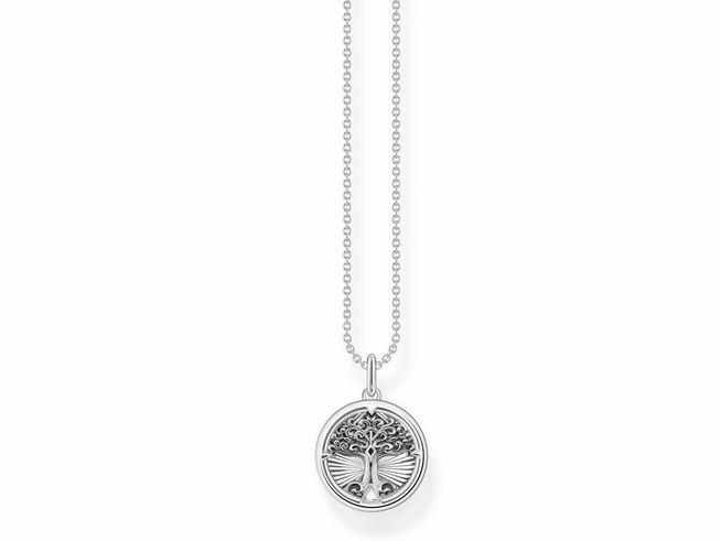 Thomas Sabo Kette KE2137-643-21-L45V aus Sterling Silber mit einem filigranen Zirkonia-Anhänger in Form eines Baums, 40-45 cm verstellbar.