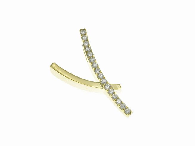 304801-0 Anhänger aus poliertem Sterling Silber in Form des Buchstabens Y, vergoldet in Gelbgold und mit funkelnden Zirkonia besetzt, Hersteller Juwelier Harnisch.