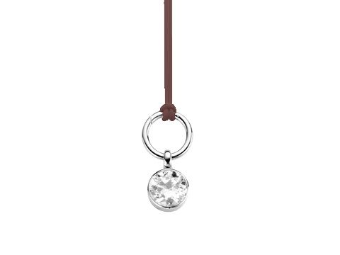 Ti Sento 6438ZI Anhänger inkl. Kette aus 925 Silber rhodiniert, schlichter Halsschmuck mit rundem, glitzerndem Stein und braunem Band. Elegant und zeitlos im Design.
