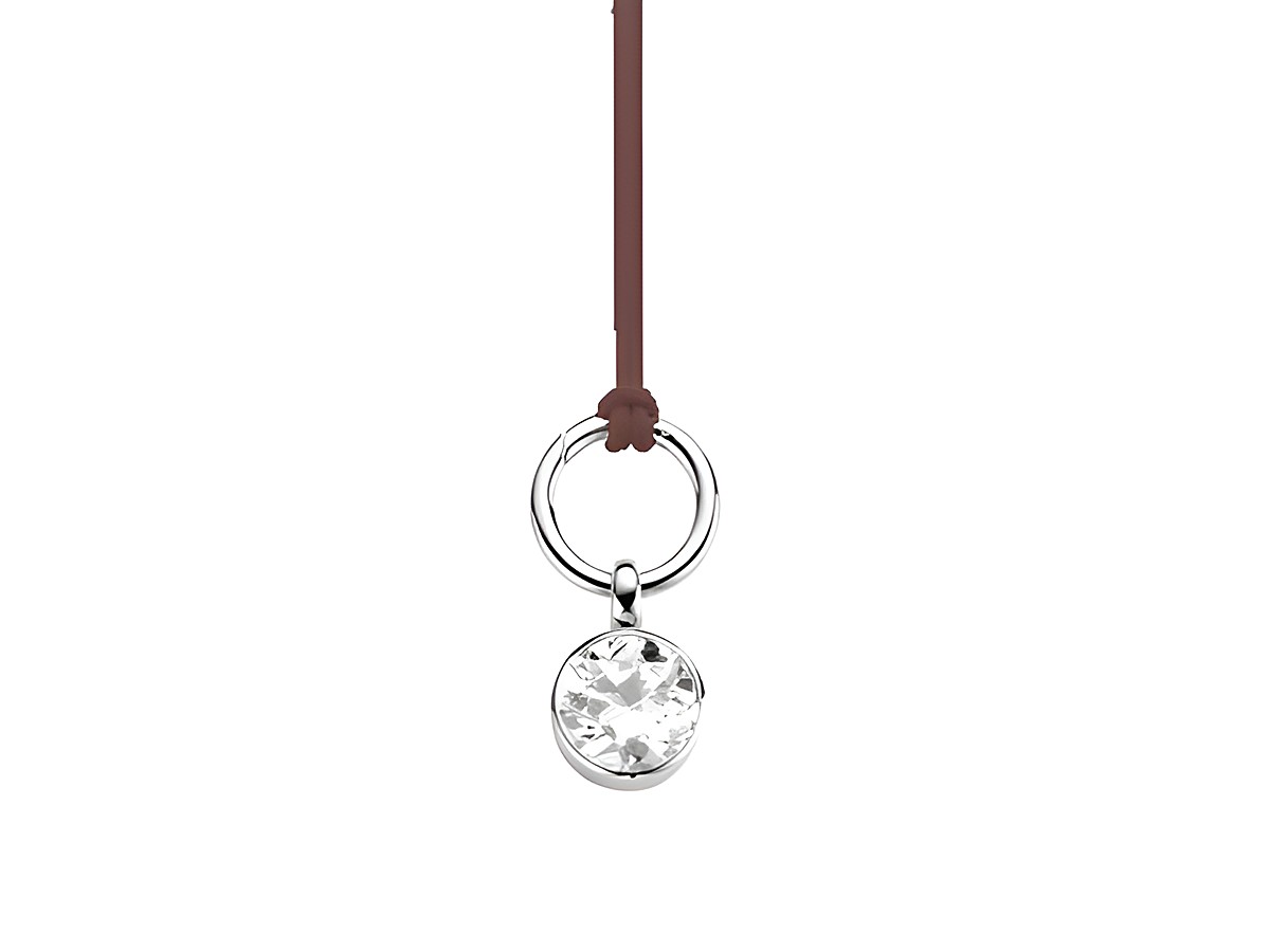 Ti Sento 6438ZI Anhänger inkl. Kette aus 925 Silber rhodiniert, schlichter Halsschmuck mit rundem, glitzerndem Stein und braunem Band. Elegant und zeitlos im Design.