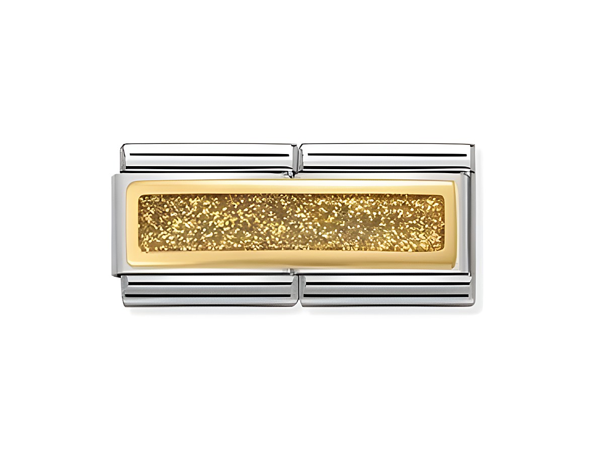 Glitzerndes goldfarbenes Element mit silbernen Akzenten, passend für das Nomination Composable DOUBLE Classic Armband, glänzende Oberfläche mit funkelnden Details.