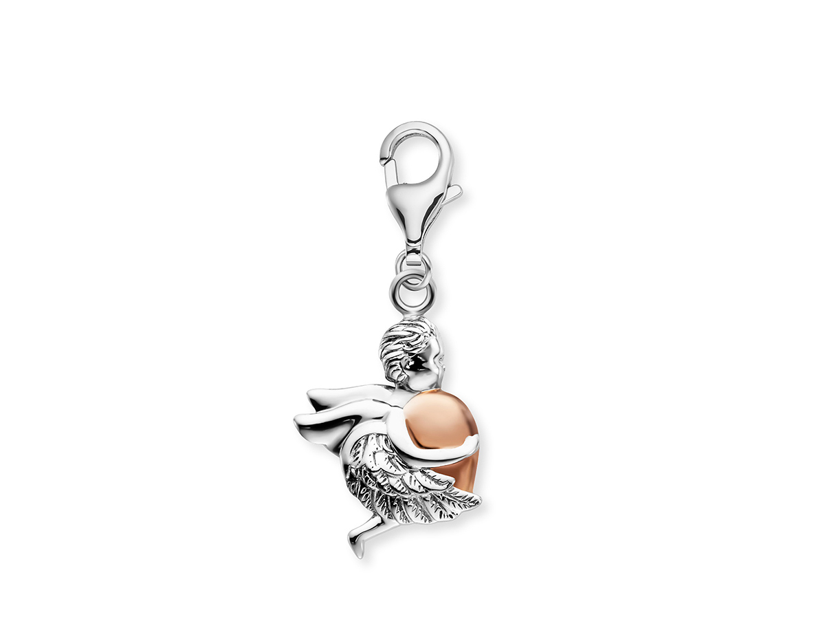 Engelsrufer ERC-ANGEL-HW-BIR Herzflügel Charm Heartwing Bicolor - Roségold Verg. auf Silber Charm in Herzform mit Engelfigur und Flügeln, Bicolor Design in Roségold und Silber, gefertigt von Engelsrufer, ideal für Schmuckanhänger.