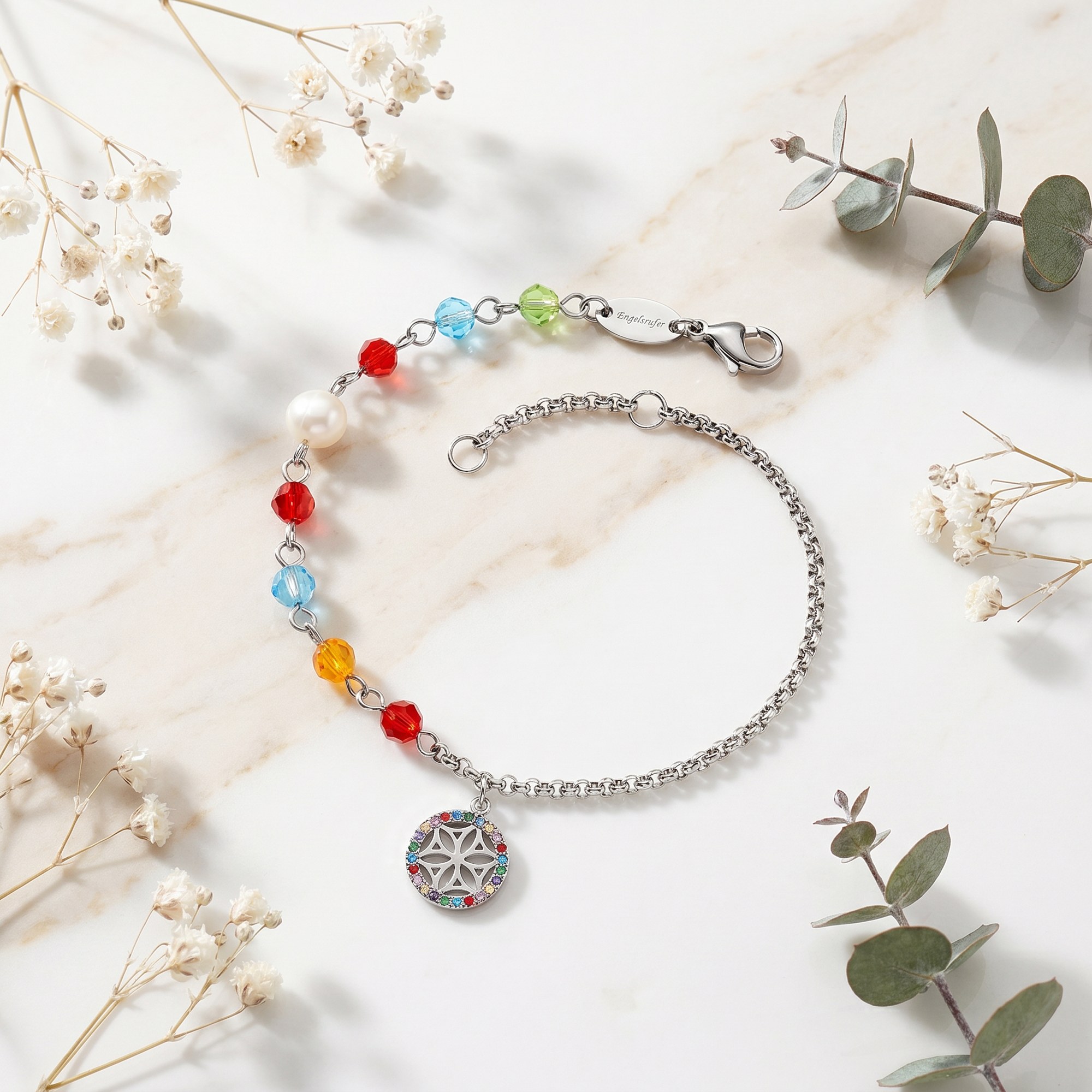 Engelsrufer LEBENSBLUME Armband BOHO Multicolor - Edelstahl & Zuchtperle Weiß 17 cm – Ansicht 5