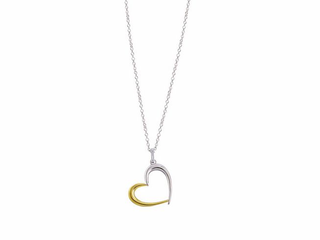 XXenox Sterling Silber Kette XS3603G in 40-45 cm Länge mit LOVE STORY Design, aus gelbgold vergoldeter Karreekette und Herzanhänger, elegant und romantisch für jeden Anlass.