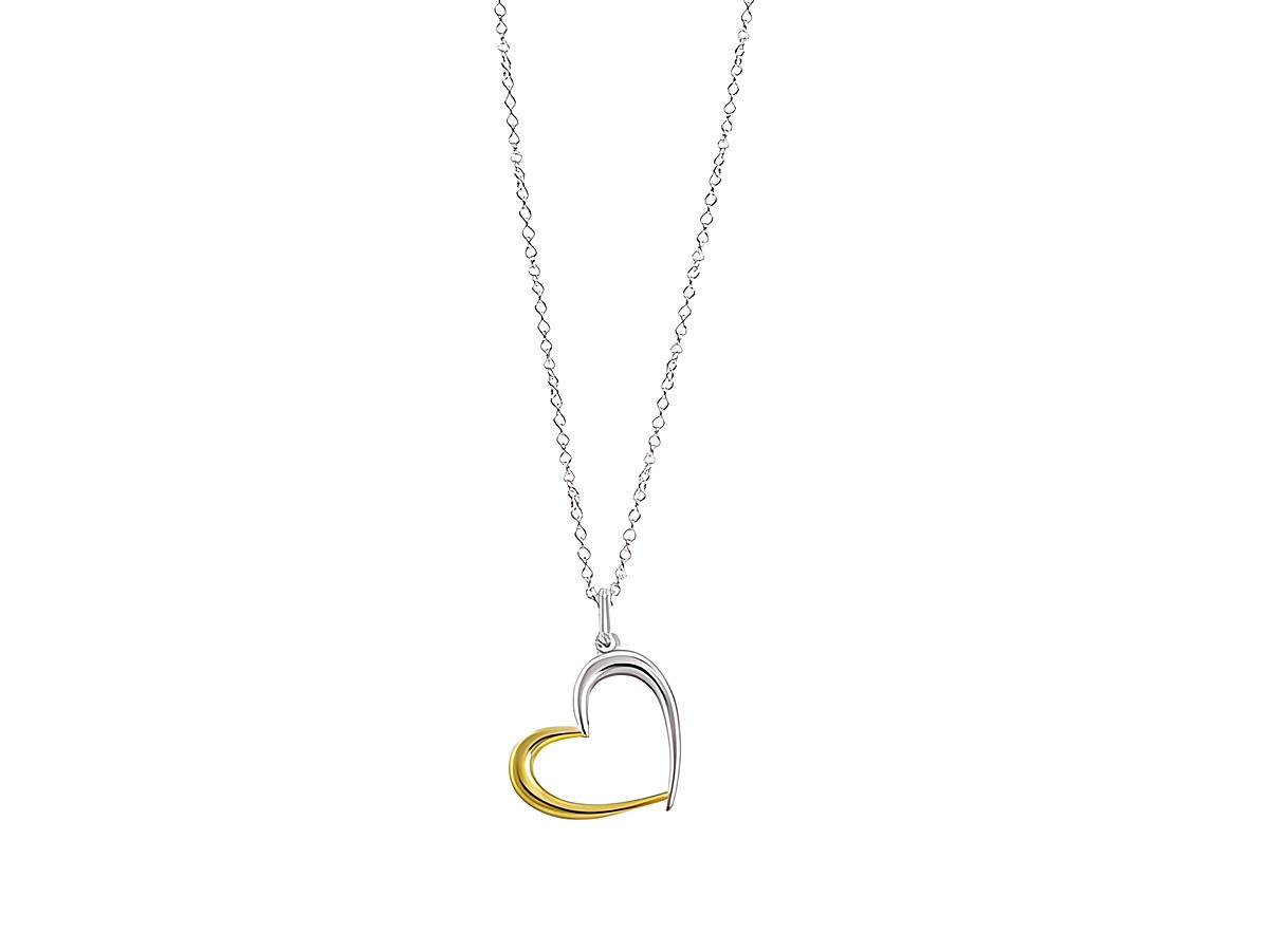 XXenox Sterling Silber Kette XS3603G in 40-45 cm Länge mit LOVE STORY Design, aus gelbgold vergoldeter Karreekette und Herzanhänger, elegant und romantisch für jeden Anlass.