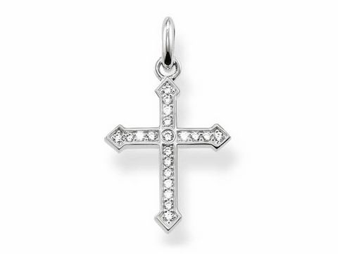41606081-0 Karma Beads KC0007-051-14 Anhänger aus Sterling Silber in Kreuzform, verziert mit weißen Zirkonia, elegant und stilvoll, ideal als schmückendes Accessoire.