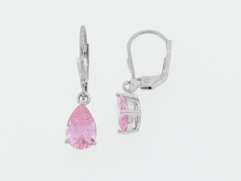 Silber Ohrringe in Tropfenform mit glitzerndem Zirkonia in Pink, Hersteller Juwelier Harnisch, elegante Ohrhänger mit Stein für einen stilvollen Look.
