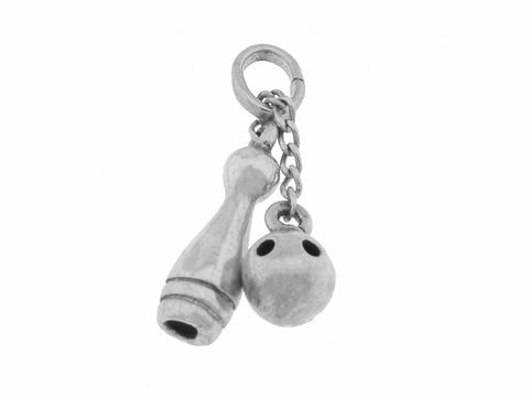 Pin mit Kugel und Anhänger aus 925 Silber, sportlich inspiriert durch Bowling, ca. 2,6 cm, Hersteller Juwelier Harnisch.