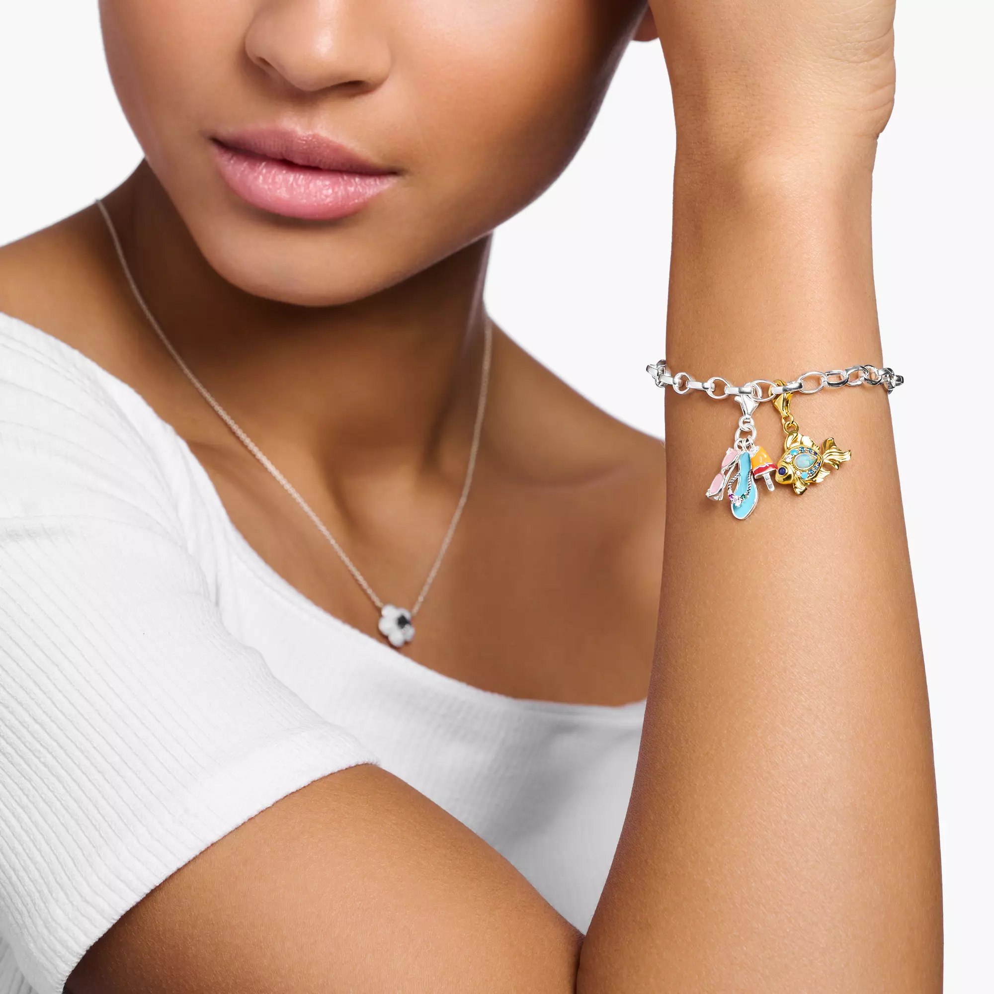 Thomas Sabo Charm-Anhänger - Silber geschw. + Glas-Keramik Stein + Emaille - Sonnenbrille, Badelatsche, Eis – Ansicht 3
