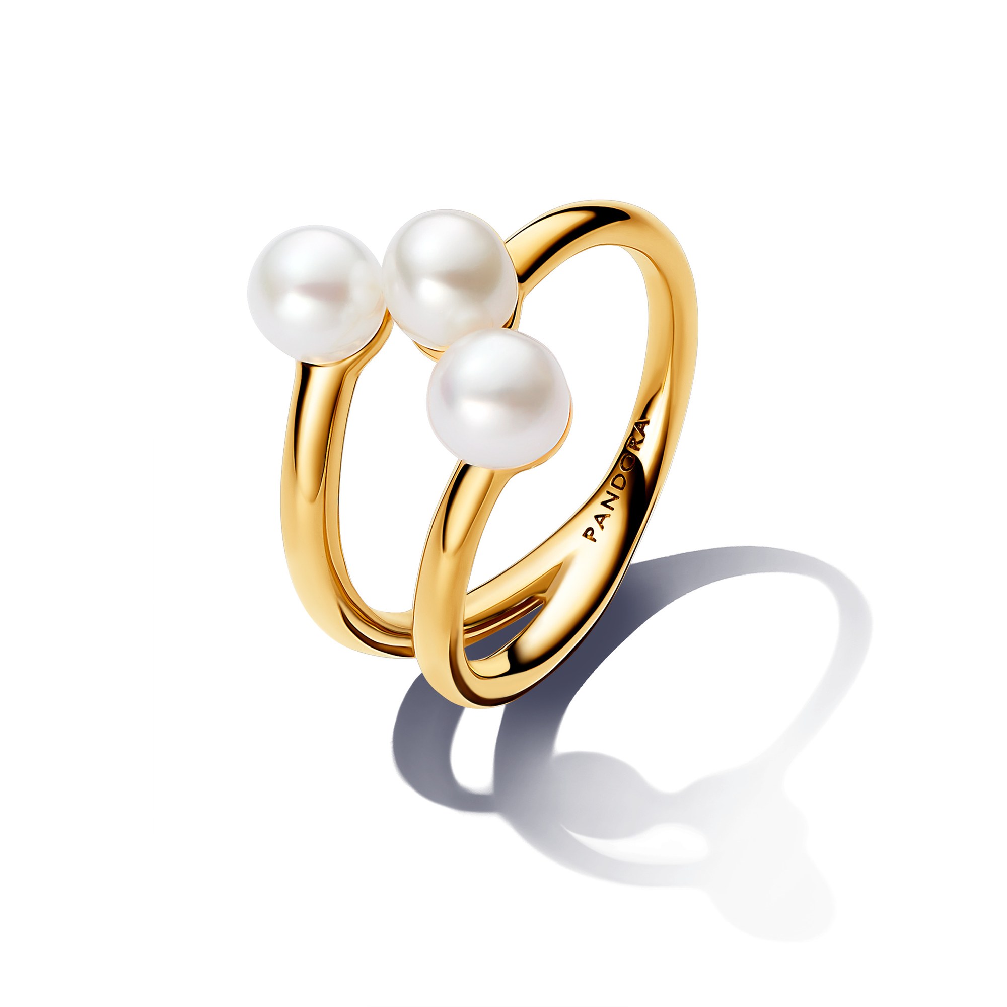 Pandora ESSENCE Süßwasserzuchtperle Offener Ring - Gelbgold verg. - Zuchtperle Weiß