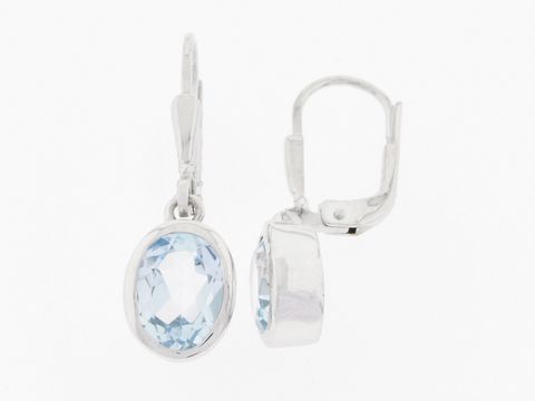 Silber Ohrringe oval rhodiniert mit himmelblauen Blautopas, Hersteller Juwelier Harnisch, Ohrhänger mit Stein.