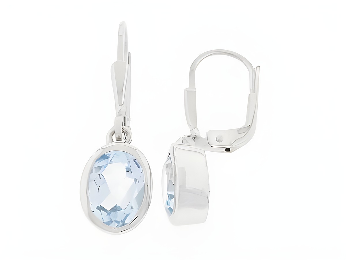 Silber Ohrringe oval rhodiniert mit himmelblauen Blautopas, Hersteller Juwelier Harnisch, Ohrhänger mit Stein.
