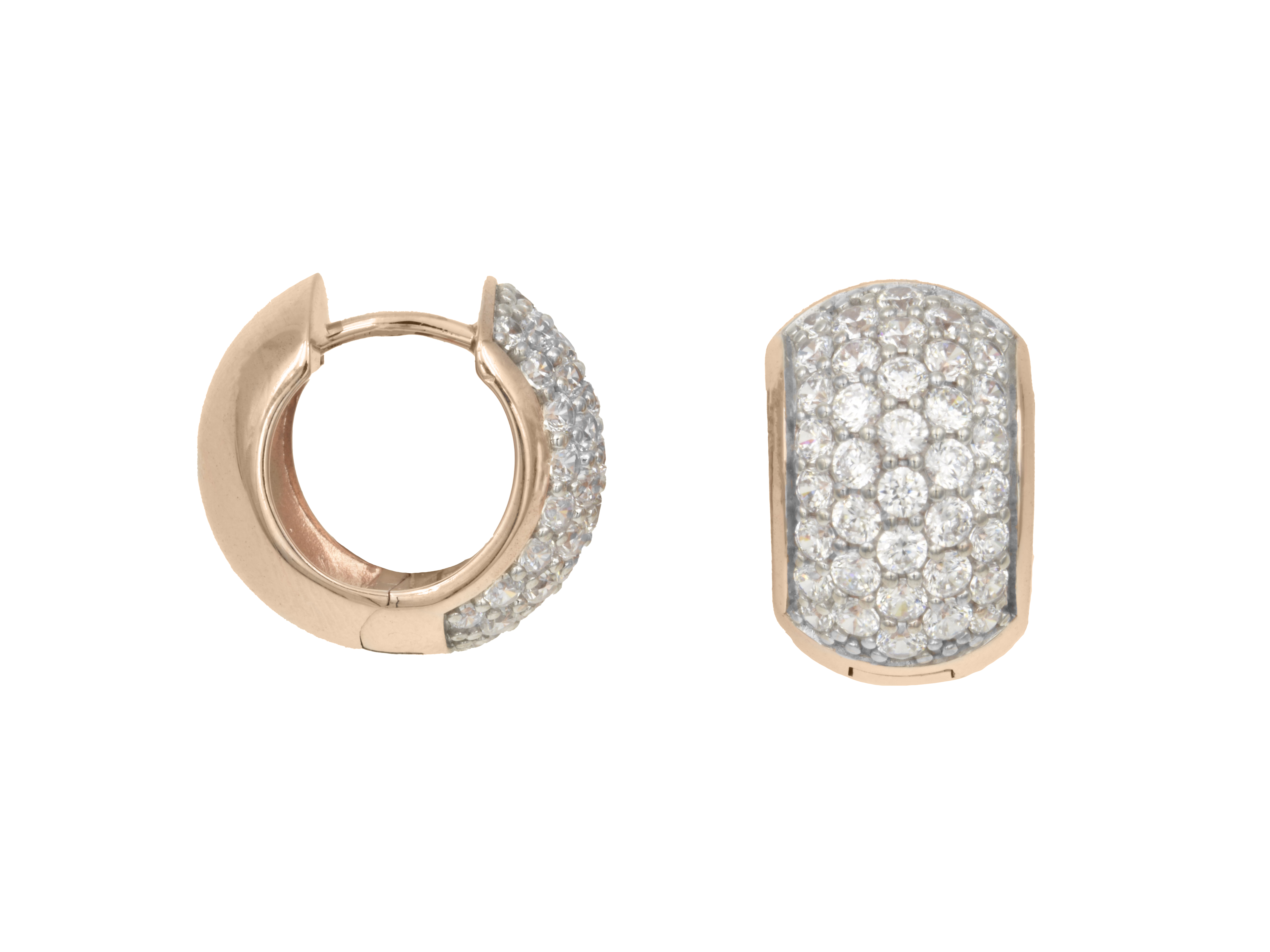 Ohrringe Pave Creolen aus Sterling Silber mit Roségold Vergoldung, besetzt mit Zirkonia, Durchmesser 15,5 mm, Hersteller Juwelier Harnisch, elegant und funkelnd, ideal für jeden Anlass.
