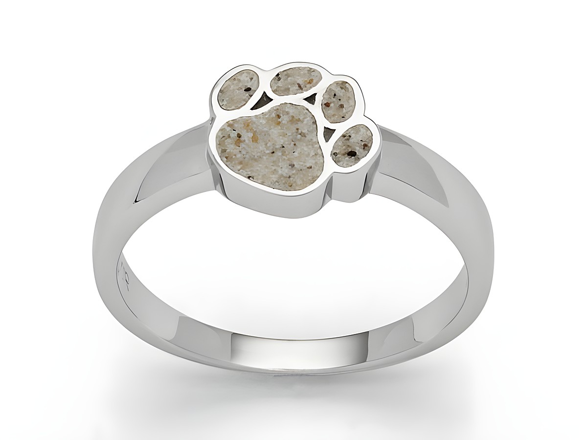 DUR Strandring Pfote R5609.54 aus Sterling Silber in Größe 54 mit einer attraktiven Pfotenform und sandfarbener Füllung. Ideal für Tierliebhaber und als modisches Accessoire.