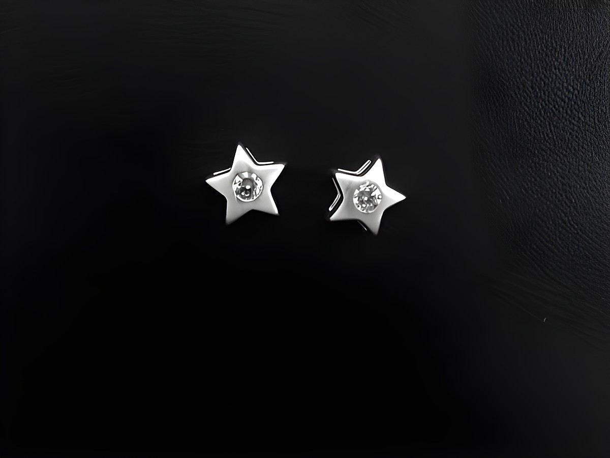 Silber Ohrstecker in Sternform, klassisch und mattiert, verziert mit Zirkonia, ideal für elegante Looks, hergestellt vom Juwelier Harnisch.