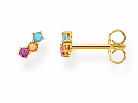Ohrstecker aus Silber und Gelbgold mit bunten Zirkonia in verschiedenen Farben, Teil der Thomas Sabo Charming Collection, Modell H2132-488-7, eleganter Ohrschmuck.