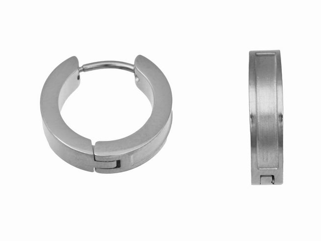 69161-0 Edelstahl Creolen 1,6 cm teilmattiert von Juwelier Harnisch, moderne Ohrhänger mit schlichtem Design, ideal für den täglichen Gebrauch, glänzende und matte Oberflächen kombinierend.