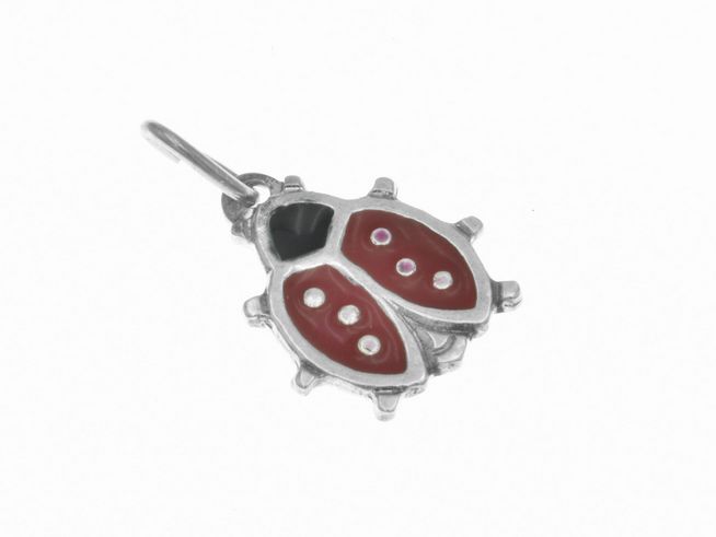 Anhänger Marienkäfer aus Sterling Silber mit rotem und schwarzem Lack, poliert, niedlich designt, hergestellt von Juwelier Harnisch, ideal für Kinder.
