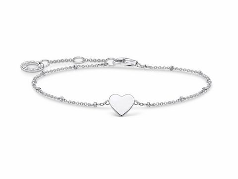 Silbernes Armband von Thomas Sabo aus der Charming Collection mit einem herzförmigen Anhänger, einstellbare Längen von 16 bis 19 cm, elegantes Design.