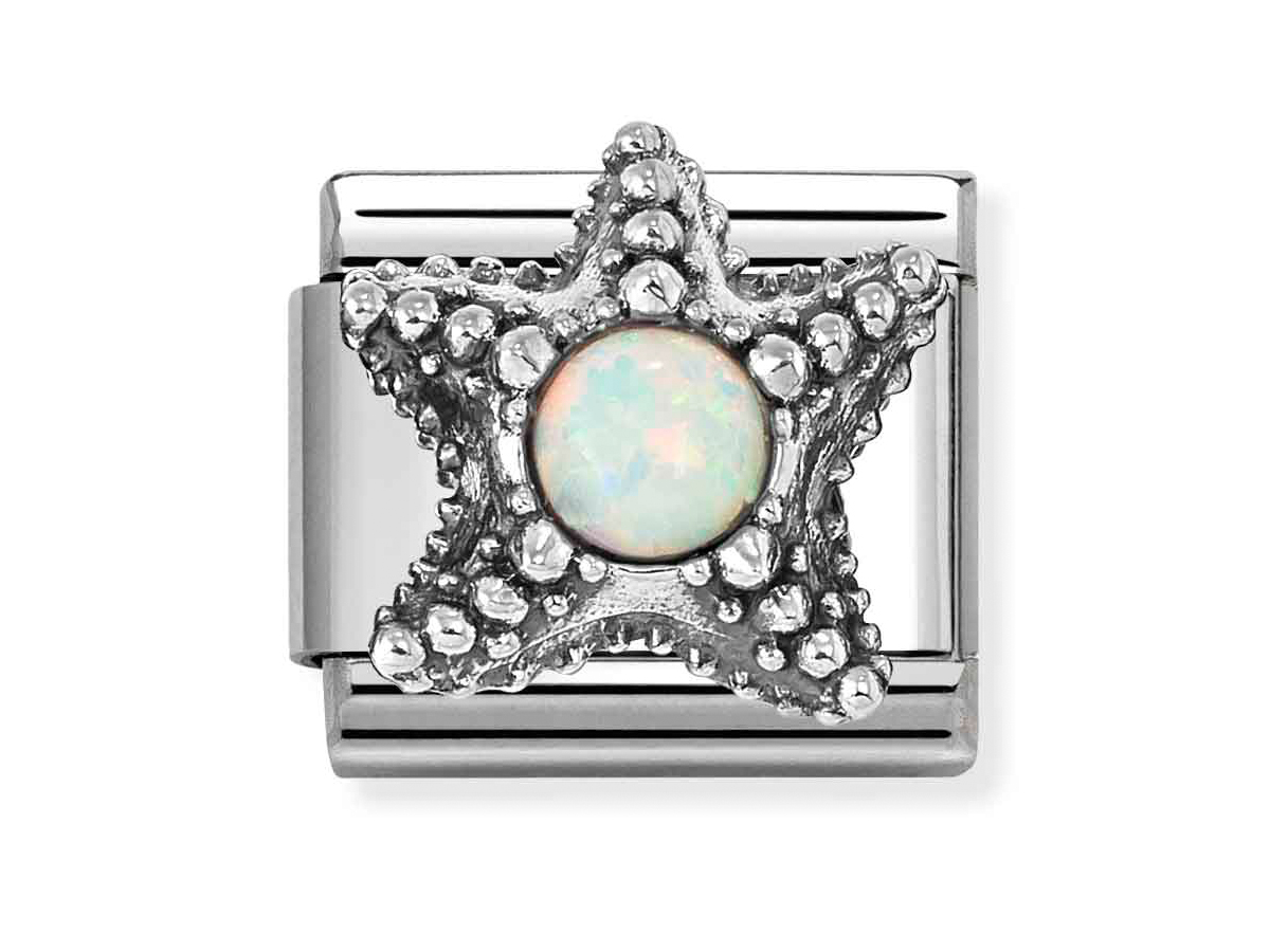 Nomination 330511 05 - CLASSIC Symbol aus Sterling Silber oxidiert - Edelstein - Seestern-Opal - weiß