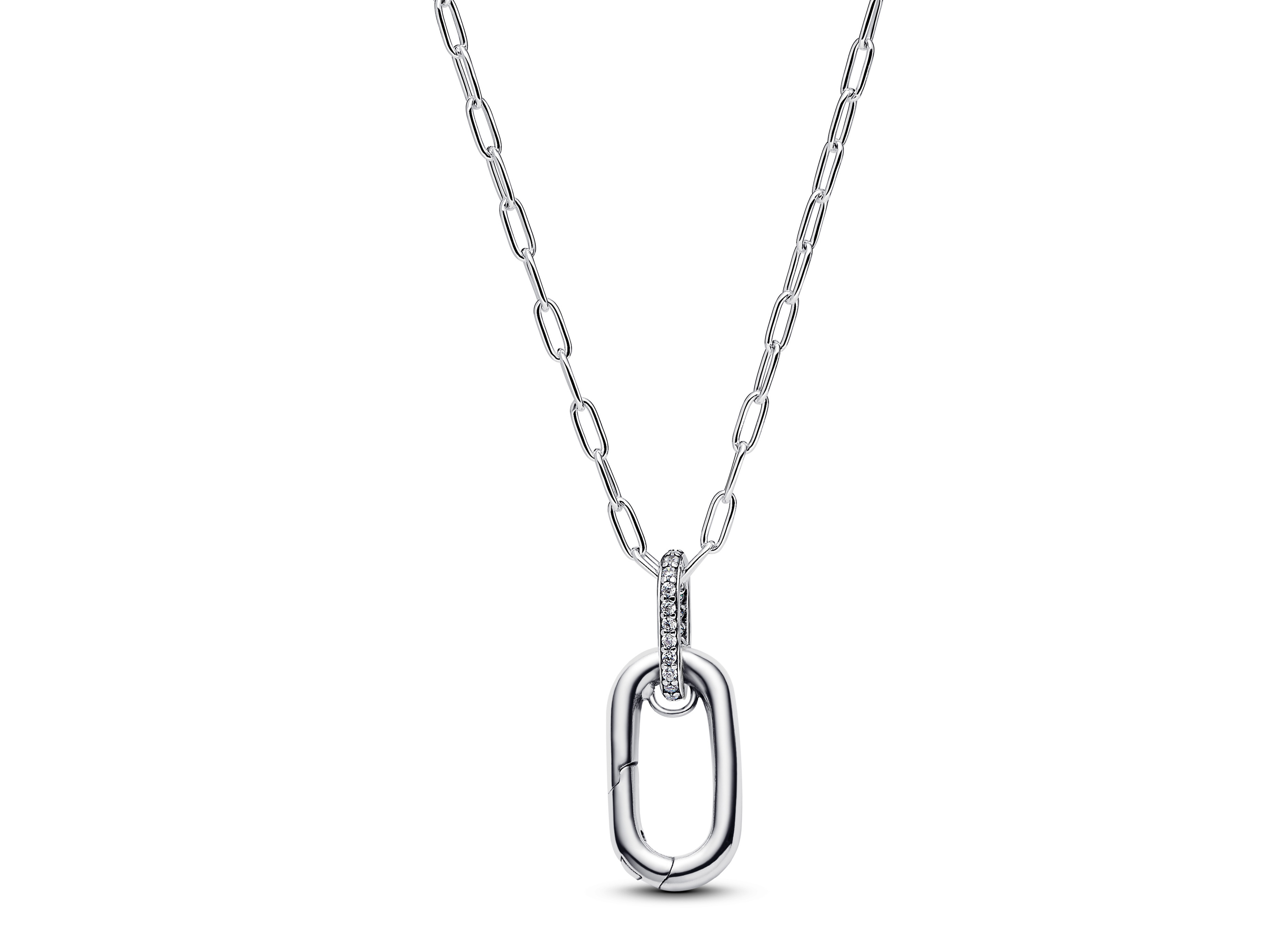 Sterling Silber Halskette mit aufklappbarem Glied und Zirkonia, Hersteller Pandora, Länge 50 cm, elegantes Design, geeignet für jeden Anlass.
