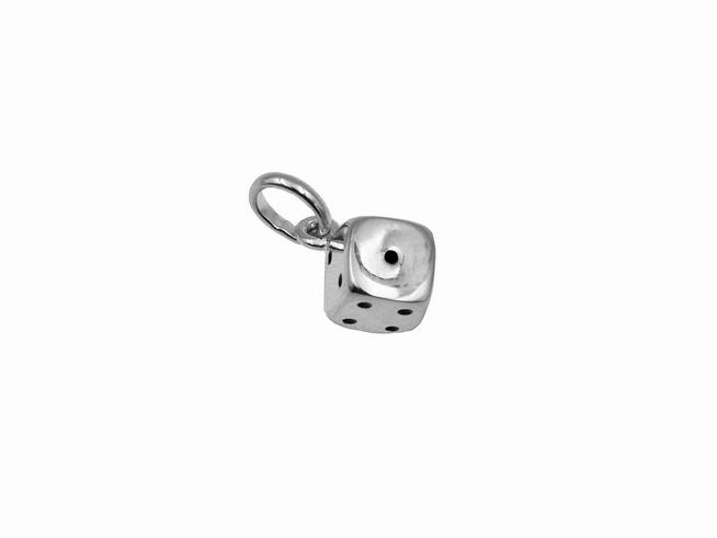 Würfel Anhänger aus Sterling Silber von Juwelier Harnisch, detailreich gestaltet mit Augen auf einer Seite, eignet sich als Glücksbringer für persönlichen Schmuck.