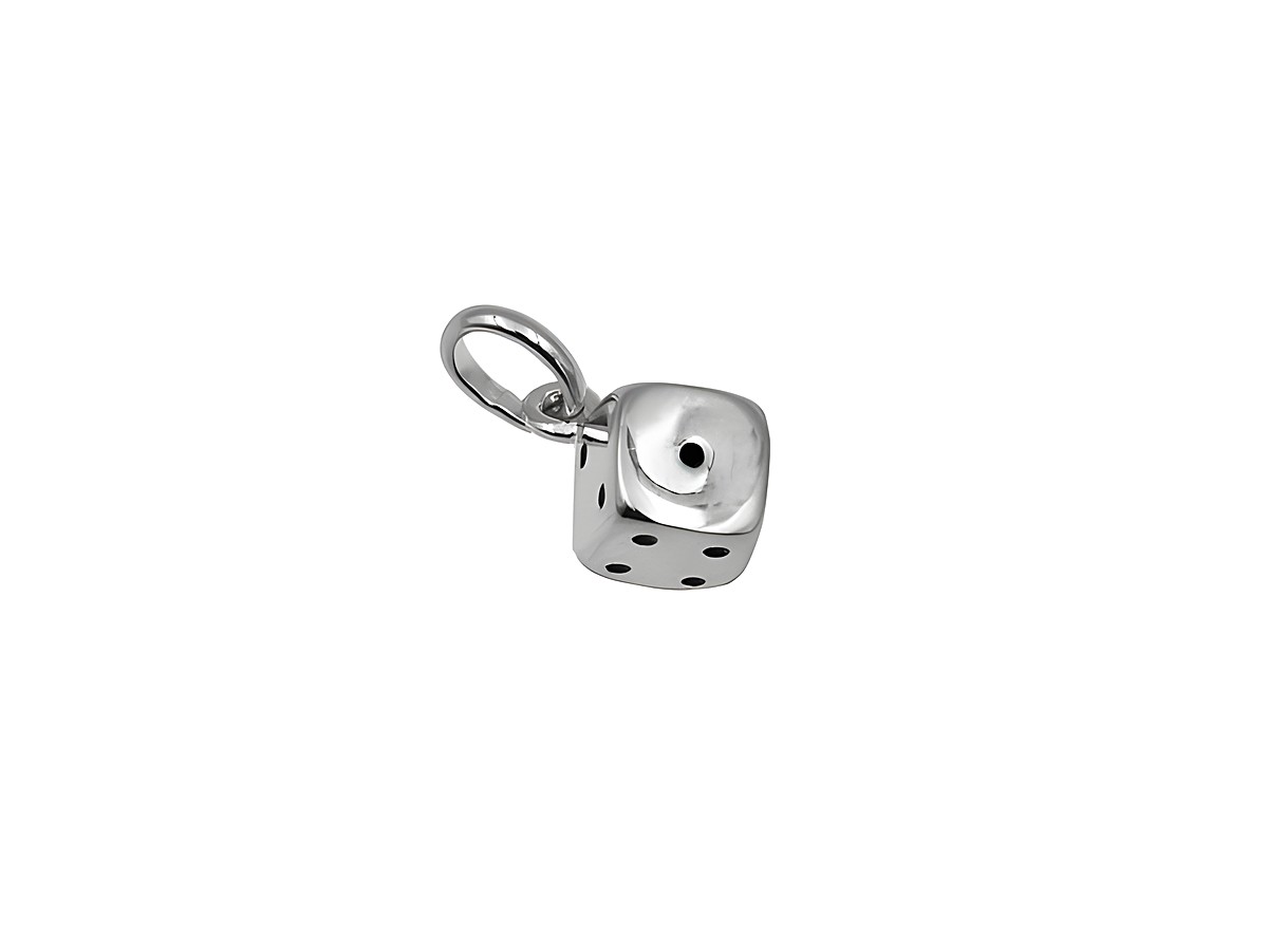 Würfel Anhänger aus Sterling Silber von Juwelier Harnisch, detailreich gestaltet mit Augen auf einer Seite, eignet sich als Glücksbringer für persönlichen Schmuck.