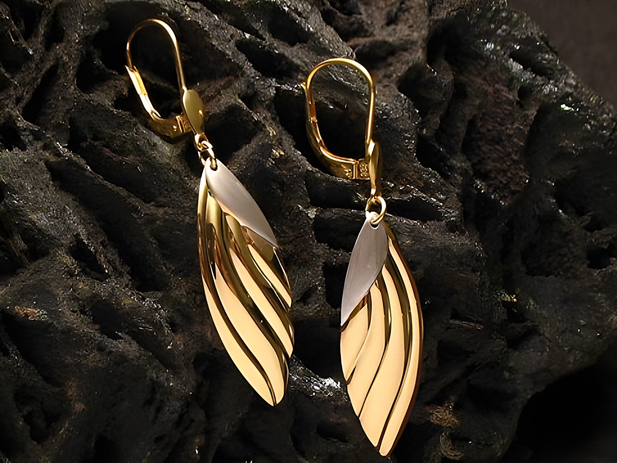 Himmlische Ohrringe aus echt Gold in bicolor, von Juwelier Harnisch, im Ohrhänger-Design ohne Stein, elegant und stilvoll, ideal für jeden Anlass.