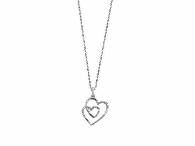 Sterling Silber Kette von Xenox mit der Artikelnummer XS3601, Grösse 40-45 cm, LOVE STORY Design mit zwei ineinanderliegenden Herzen als Anhänger.