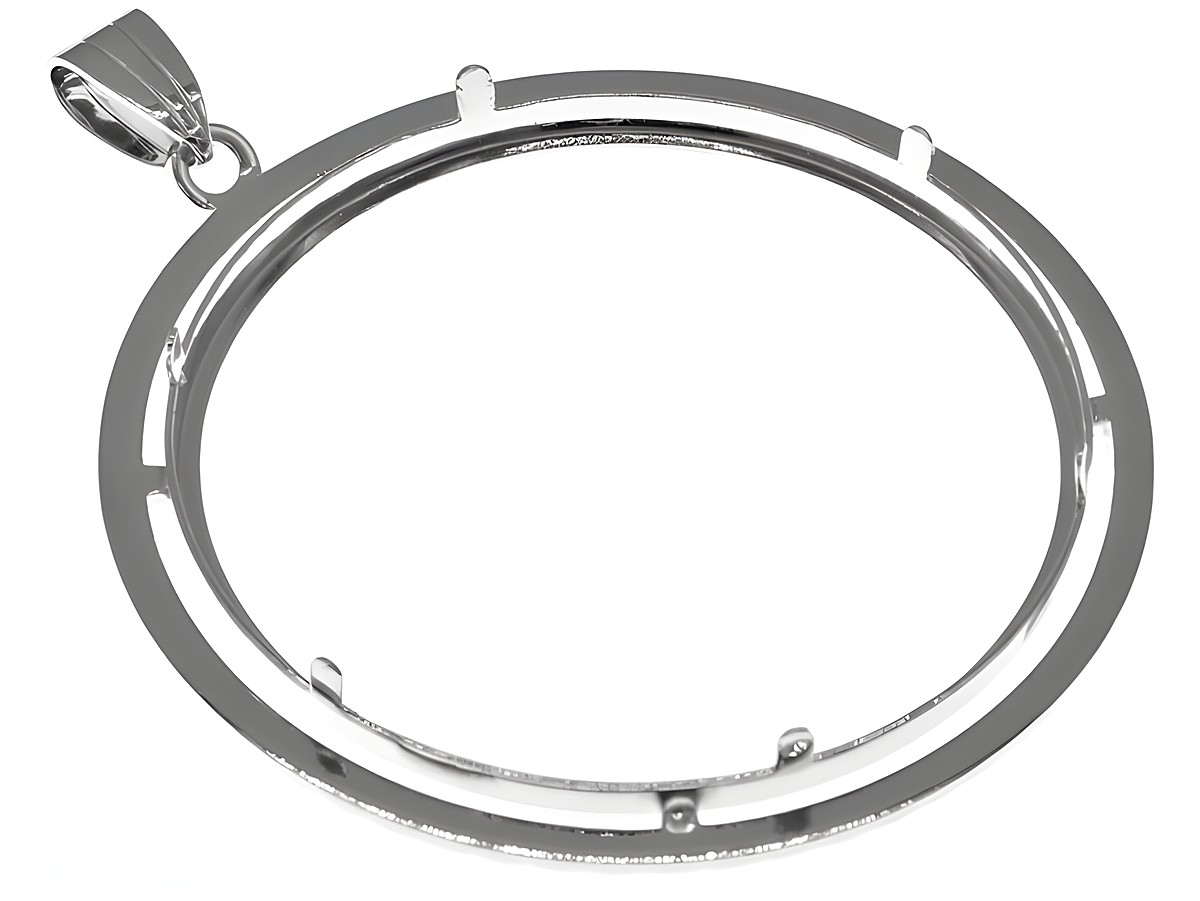 Münzfassung Anhänger aus diamantiertem 925 Sterling Silber, rhodiniert, mit einem Durchmesser von 41 mm für Münzen bis über 4 cm geeignet. – Ansicht 3