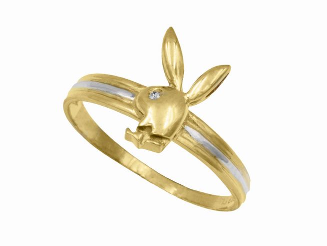 Ring mit Hasenmotiv aus Gelbgold und weißgold 333 bicolor, verziert mit einem Diamanten von 0,005 ct w-si, Größe 54, Hersteller Juwelier Harnisch.