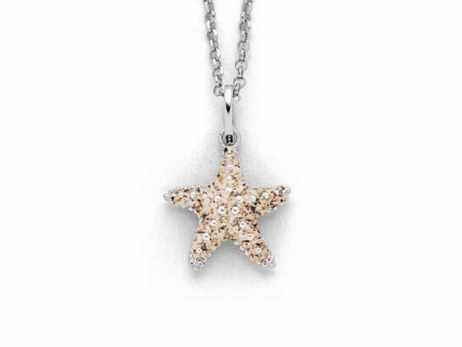 Sterling Silber Kette mit Anhänger in Form eines Seesterns aus Strandsand, verziert mit kleinen glänzenden Steinen, Gesamtlänge 45 cm, von DUR Ketten.