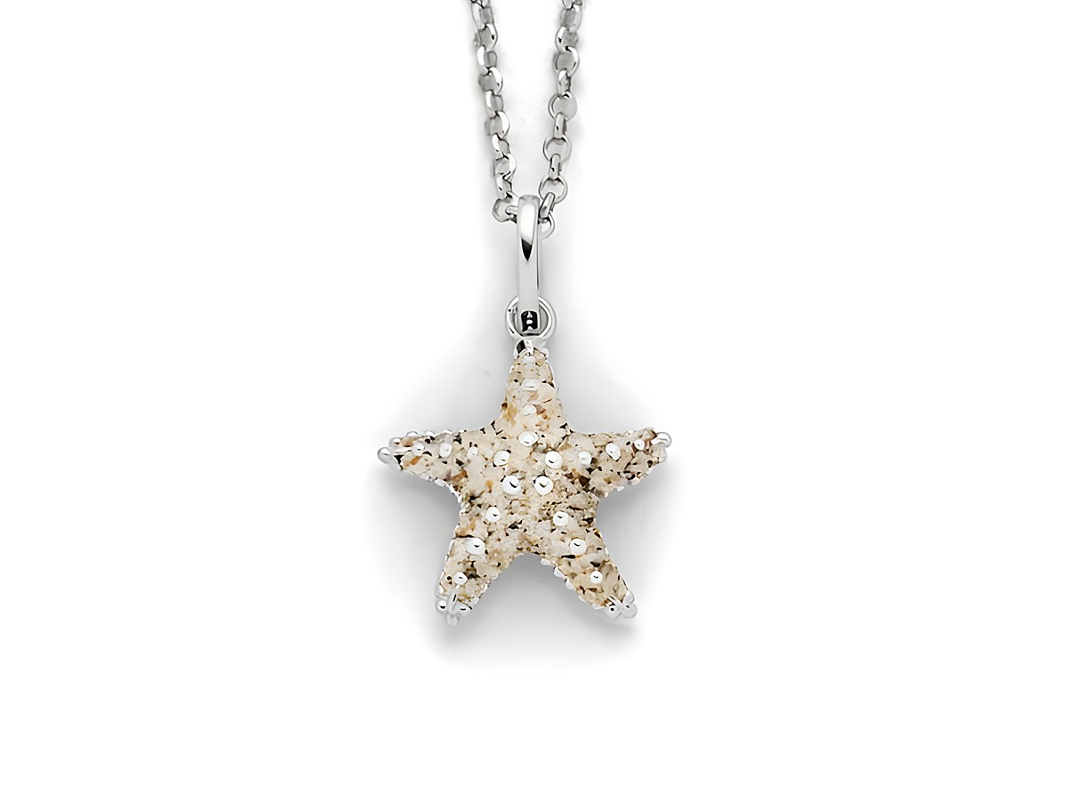 Sterling Silber Kette mit Anhänger in Form eines Seesterns aus Strandsand, verziert mit kleinen glänzenden Steinen, Gesamtlänge 45 cm, von DUR Ketten.
