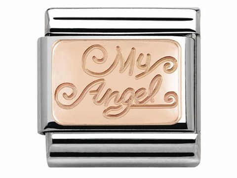 Die Classic Platte aus Edelstahl und Roségold zeigt die Gravur My Angel und ist ein Schmuckstück des Herstellers Nomination, Modell 430101 21.