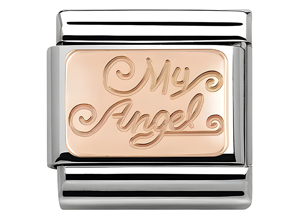 Die Classic Platte aus Edelstahl und Roségold zeigt die Gravur My Angel und ist ein Schmuckstück des Herstellers Nomination, Modell 430101 21.