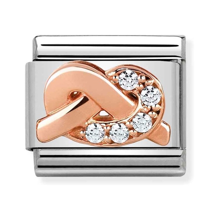 Nomination Composable Classic Charm Knoten Weiß - Edelstahl, Gold 375 Roségold, Zirkonia