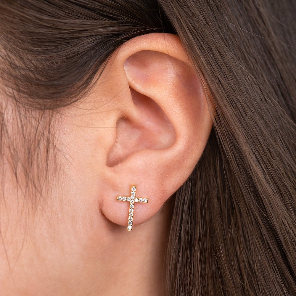 Engelsrufer LILCROSS Ohrstecker Kreuz - mit Zirkonia Gelbgold vergoldet auf Silber – Ansicht 3