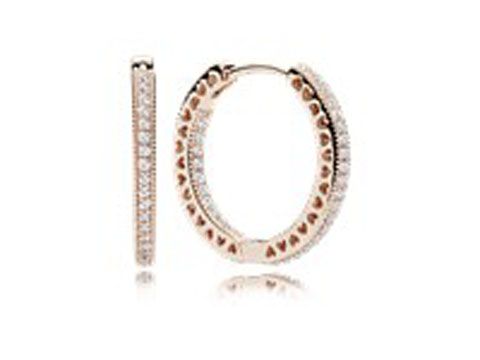 79215755-0 Creolen von PANDORA in Roségold mit unendlichen Herzen, verziert mit funkelnden Elementen. Eleganter Ohrschmuck für einen stilvollen Look, Ideal für jeden Anlass.