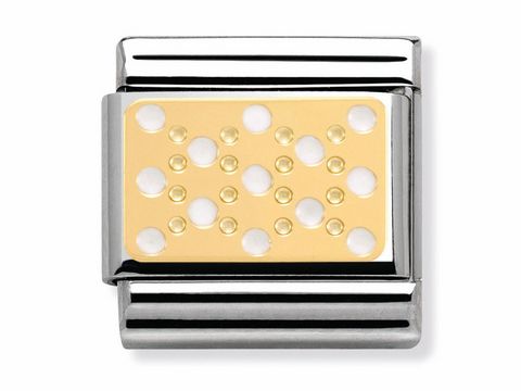 Elegantes Charm aus der Elegance Collection von Nomination Classic in Gold mit Emaille und weißen Punkten. Robuste Verarbeitung mit poliertem Metall für stilvolle Akzente.