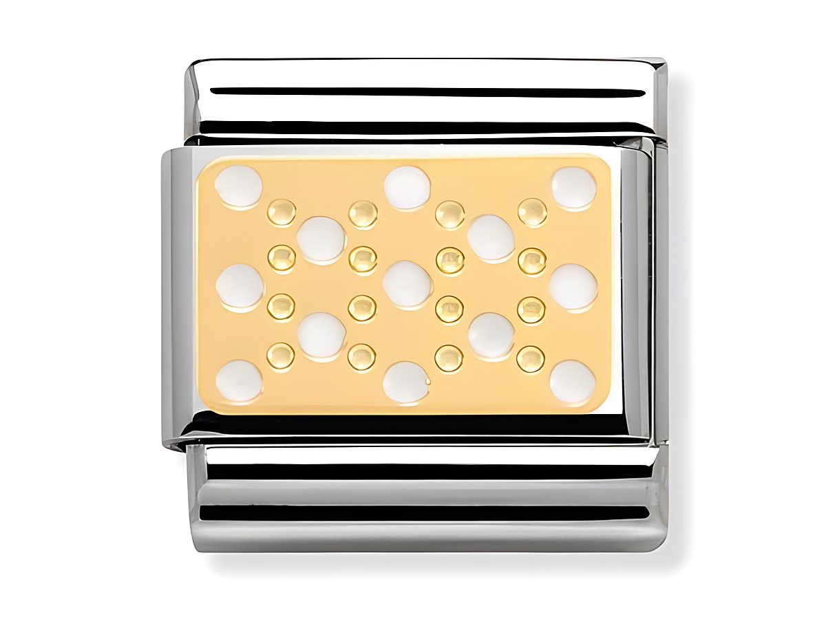 Elegantes Charm aus der Elegance Collection von Nomination Classic in Gold mit Emaille und weißen Punkten. Robuste Verarbeitung mit poliertem Metall für stilvolle Akzente.