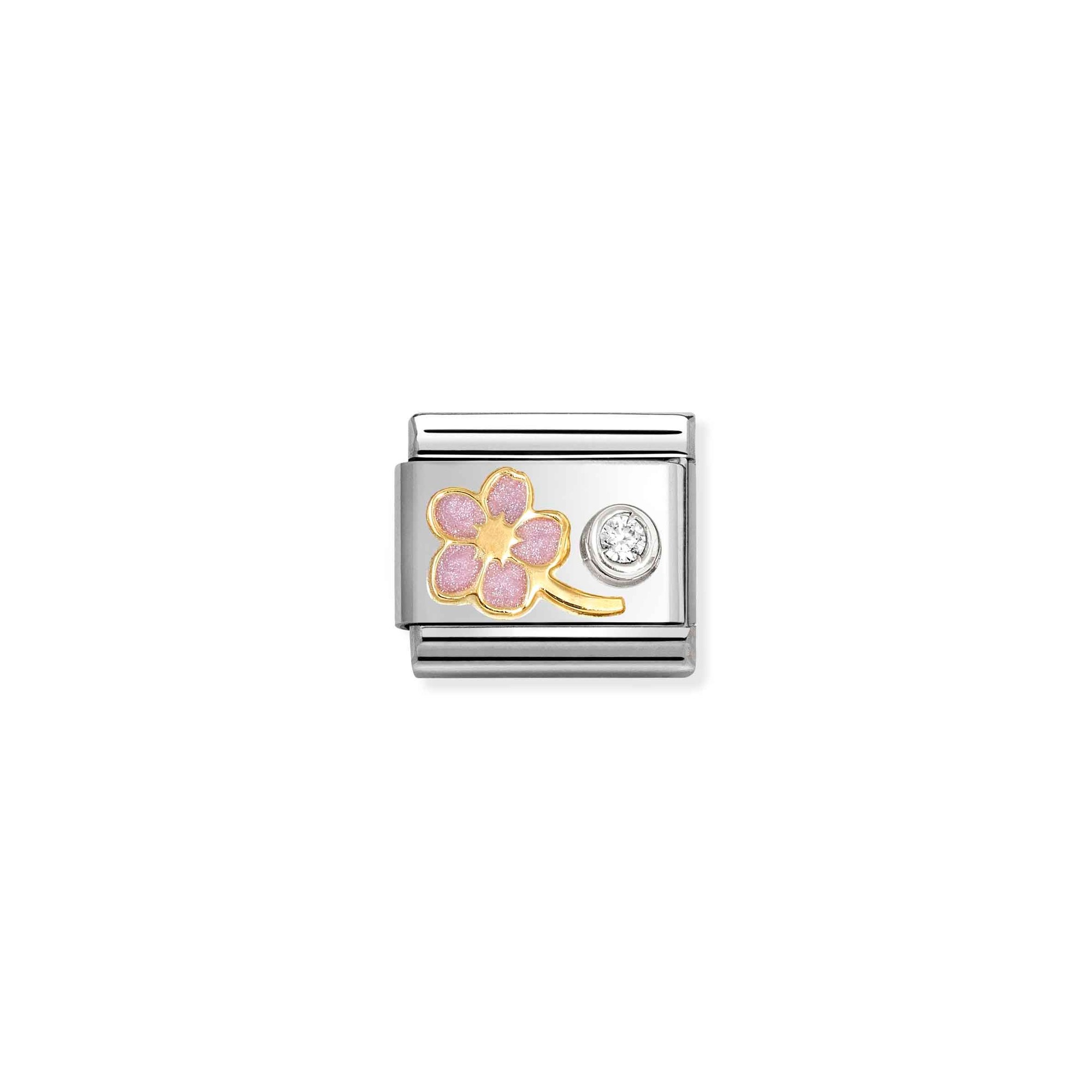 Nomination CLASSIC Element - 585 Gelbgold - Emaille & Zirkonia in Sterling Silber - Fassung rosa Vergissmeinnicht – Ansicht 2