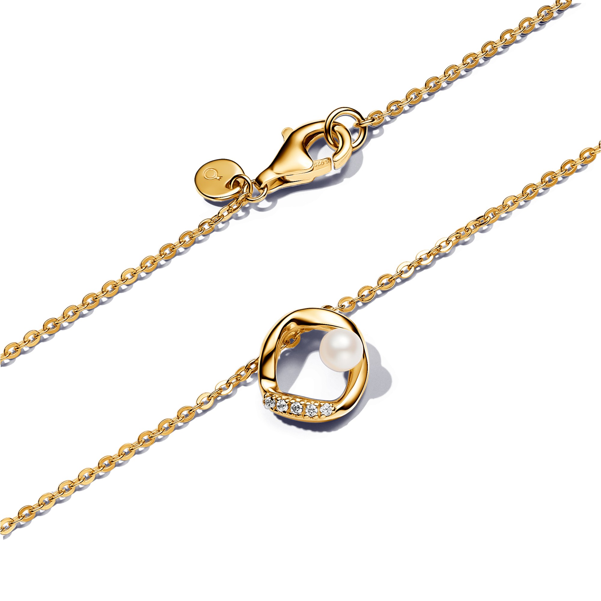 Pandora ESSENCE 45 cm organisch geformter Pavé Kreis & Süßwasserzuchtperlen Collier-Halskette - Gelbgold verg. – Ansicht 3