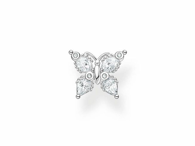 Ohrstecker in Form eines Schmetterlings aus Sterling Silber mit weißen Zirkonia-Steinen. Elegantes und funkelndes Design, ideal für vielseitige Anlässe. Hersteller: Thomas Sabo.