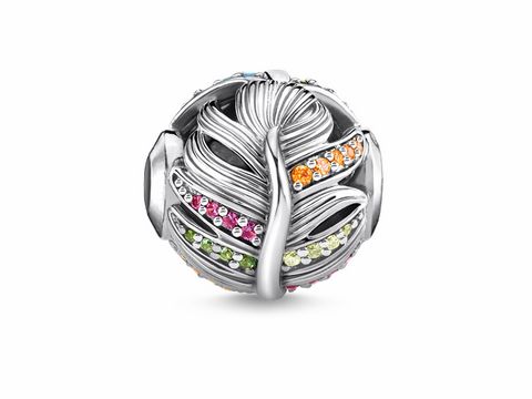 Schöner Thomas Sabo Karma Beads K0343-342-7 Bead in Silber mit mehrfarbigen Steinbesetzungen, kunstvoll gestaltet mit einem floralen Motiv. Ideal für individuelle Schmuckstücke.
