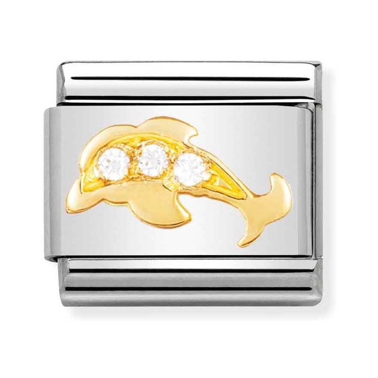 Nomination Composable Classic Charm Delphin - Edelstahl, Gold 750 Gelbgold, Zirkonia