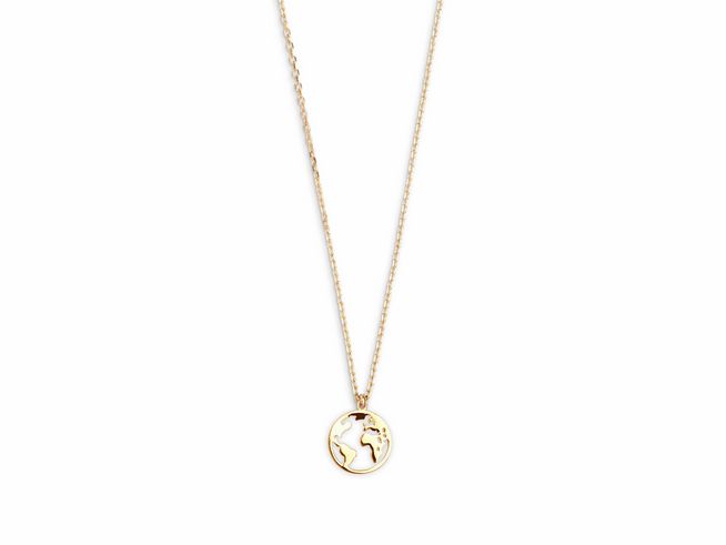 Xenox Sterling Silber Kette XS3160G 40-45 cm Wanderlust in Gelbgold vergoldet mit Ankerkette und Anhänger in Form einer Weltkugel, elegantes Schmuckstück für die Weltenbummler.
