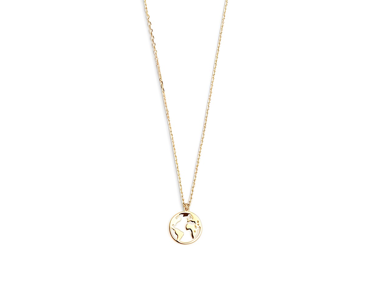 Xenox Sterling Silber Kette XS3160G 40-45 cm Wanderlust in Gelbgold vergoldet mit Ankerkette und Anhänger in Form einer Weltkugel, elegantes Schmuckstück für die Weltenbummler.