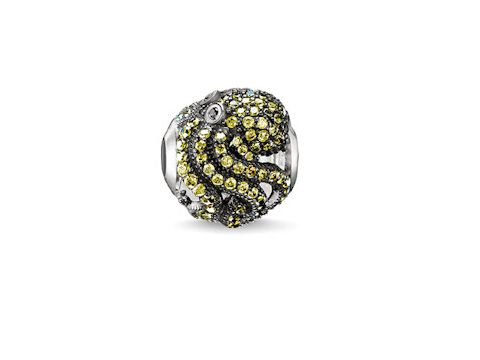 Thomas Sabo K0153-643-34 Green Octopus aus Silber, geschwärzt, verziert mit Zirkonia in Gelb und Schwarz, elegant gestaltet und ideal für KARMA BEADS.