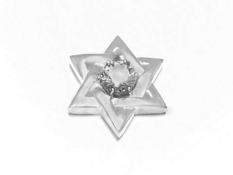 Davidstern aus 925 Silber mit Zirkonia, 8,5 Gramm, hergestellt von Juwelier Harnisch, religiöses Schmuckstück, symbolträchtig und elegant gestaltet.
